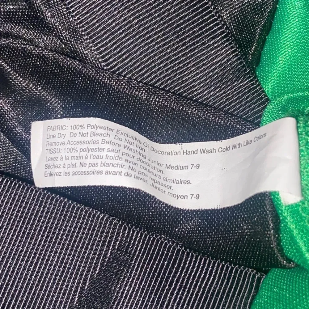 Vibrant Green and Black Kids Costume Dress with Purple Accents Size M7-8 Junior
